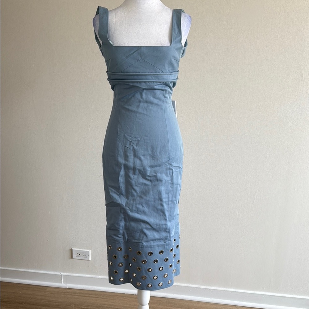 Boss Huge Boss Runway Blue Sheath Midi Dress Square Neck Sleeveless